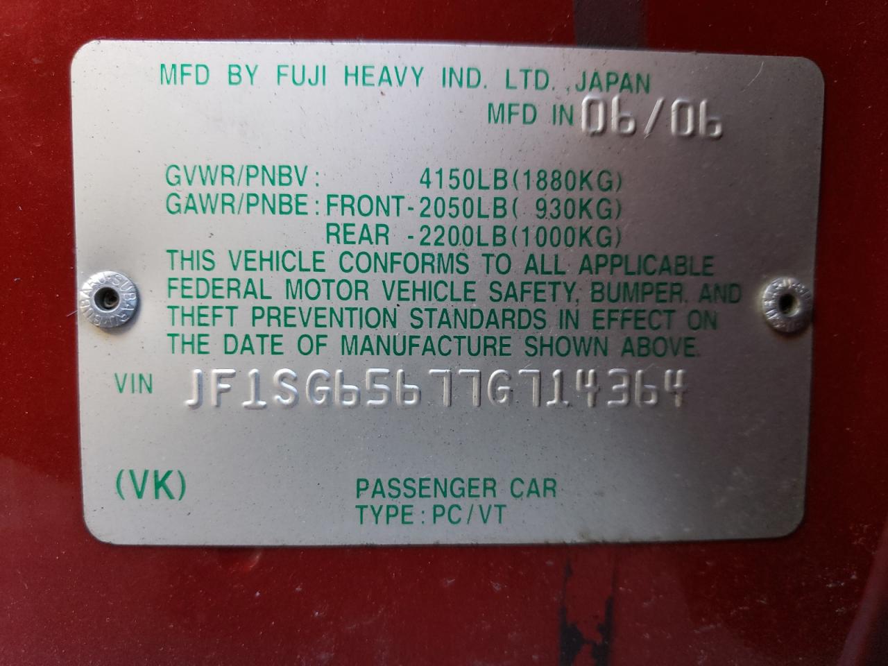 2007 Subaru Forester VIN JF1SG65677G714364 Copart auction photo, side / hail damage thumbnail 13