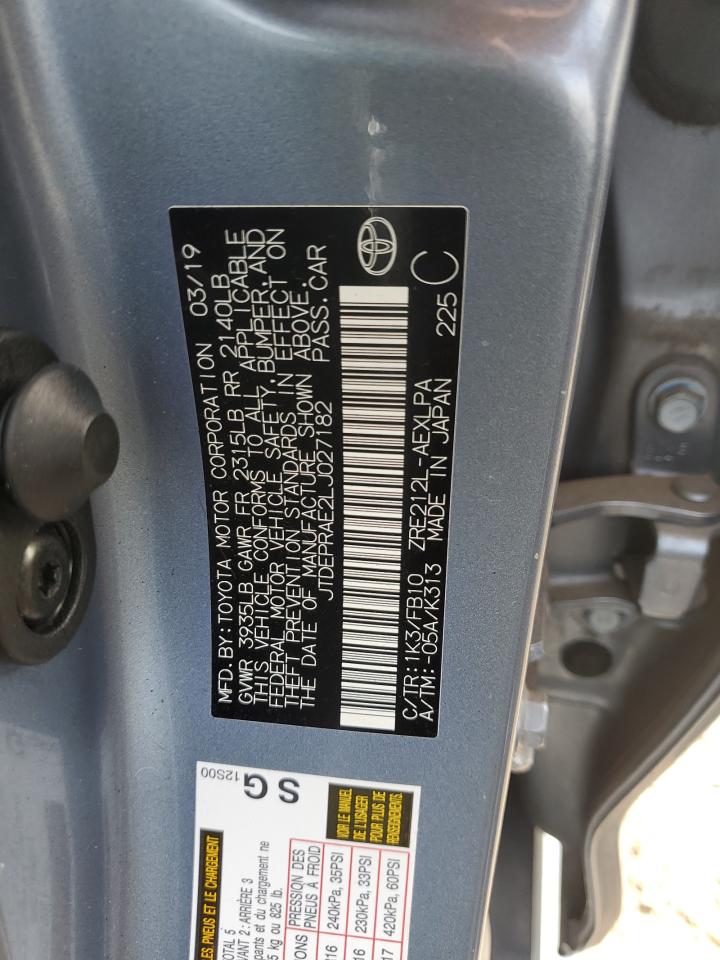 2020 Toyota Corolla VIN JTDEPRAE2LJ027182 Copart auction photo, rear end / frame damage damage thumbnail 12