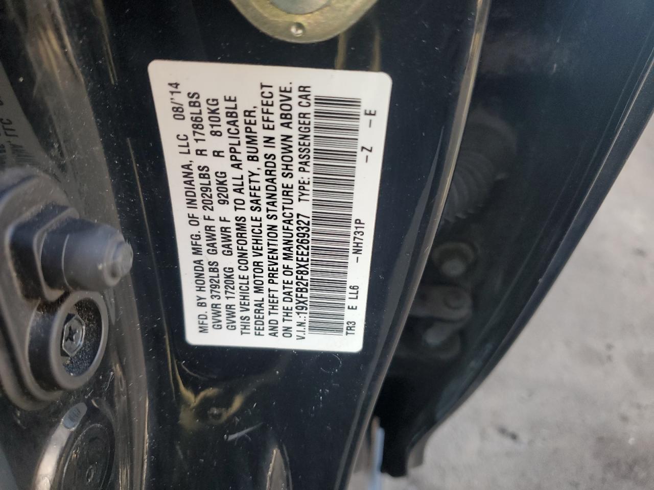 2014 Honda Civic VIN 19XFB2F8XEE269327 Copart auction photo, front end damage thumbnail 12