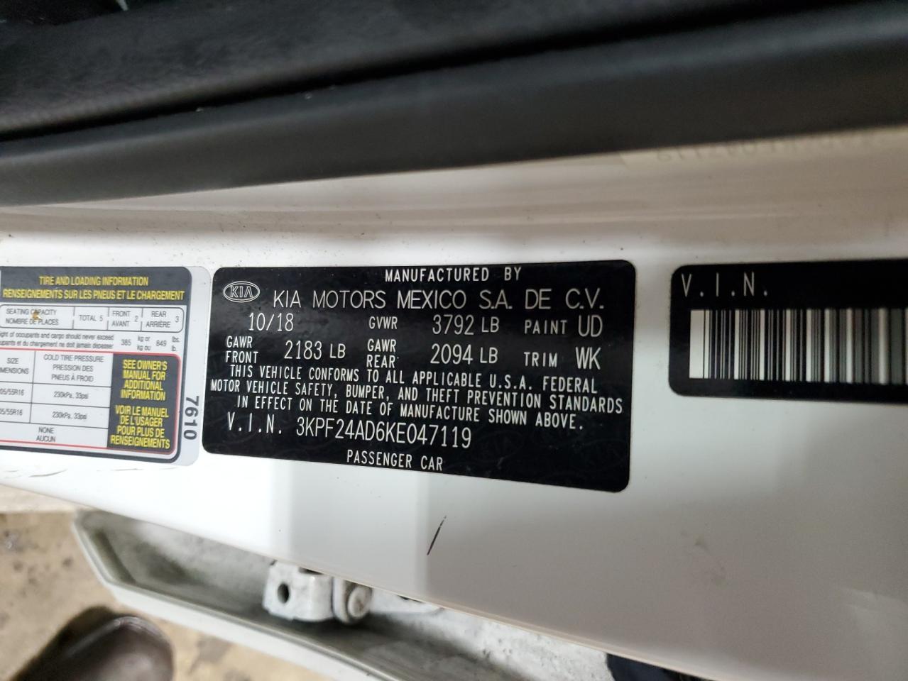 2019 KIA Forte VIN 3KPF24AD6KE047119 Copart auction photo, front end damage thumbnail 14