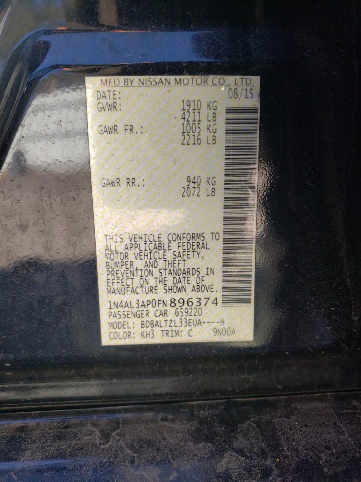 2015 Nissan Altima VIN 1N4AL3AP0FN896374 Copart auction photo, front end damage thumbnail 12