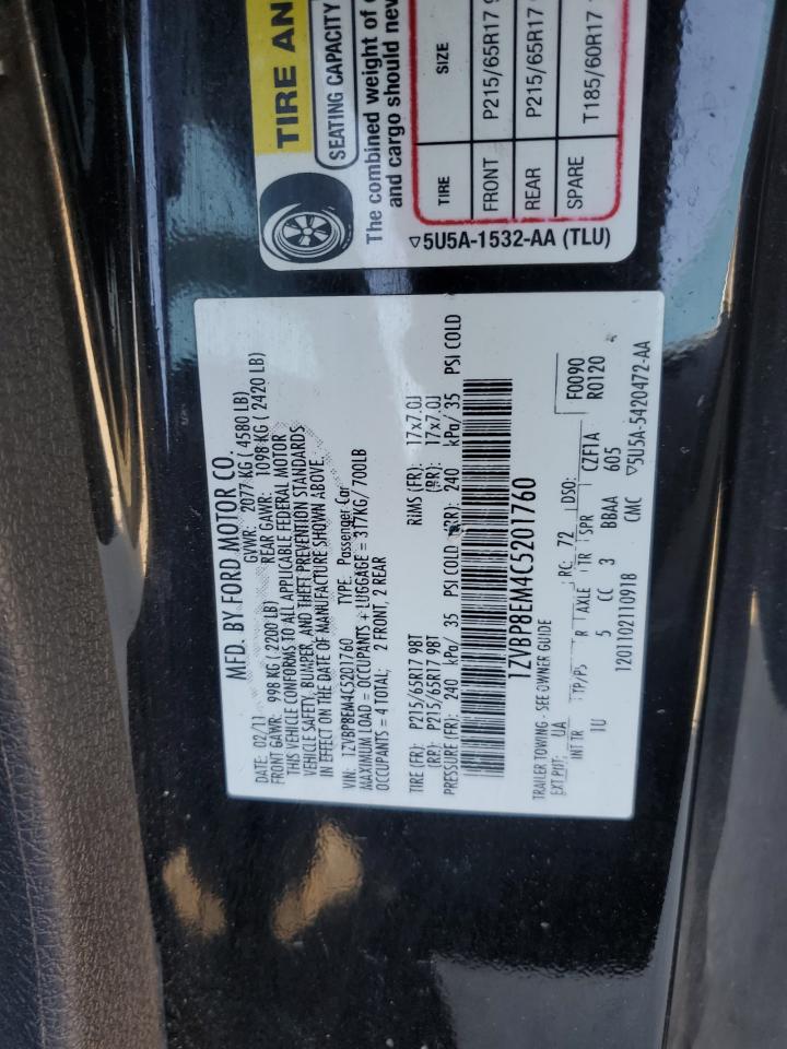 2012 Ford Mustang VIN 1ZVBP8EM4C5201760 Copart auction photo, front end / minor dent/scratches damage thumbnail 14