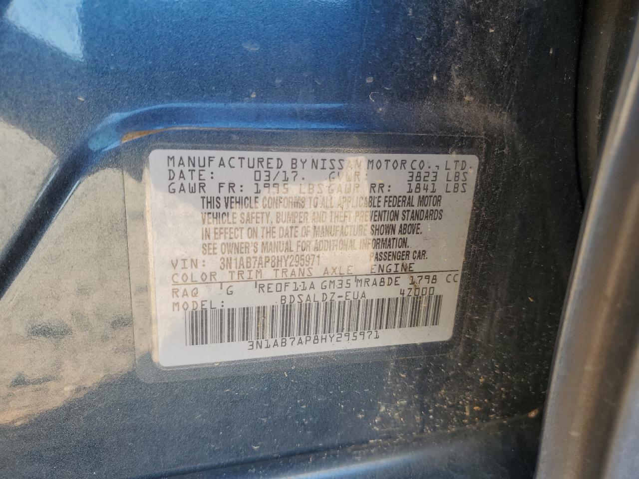 2017 Nissan Sentra VIN 3N1AB7AP8HY295971 Copart auction photo, front end damage thumbnail 15