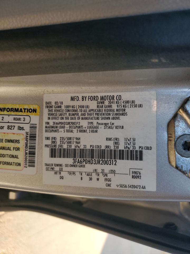 2018 Ford Fusion VIN 3FA6P0HD3JR200312 Copart auction photo, front end / minor dent/scratches damage thumbnail 13