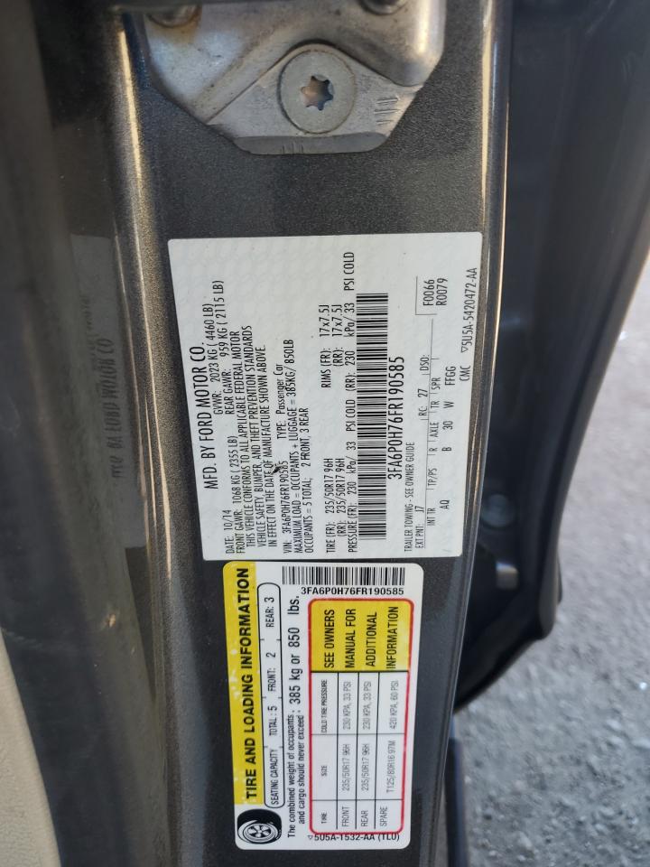 2015 Ford Fusion VIN 3FA6P0H76FR190585 Copart auction photo, front end damage thumbnail 12