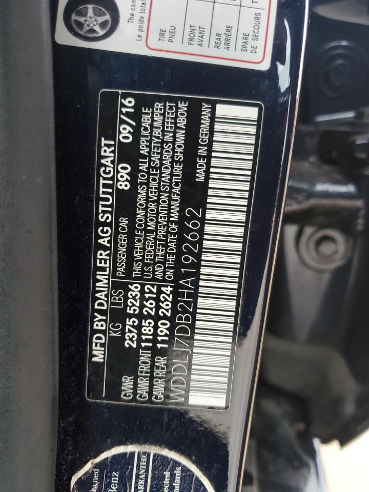 2017 Mercedes-Benz Cls-klasse VIN WDDLJ7DB2HA192662 Copart auction photo, front end damage thumbnail 12