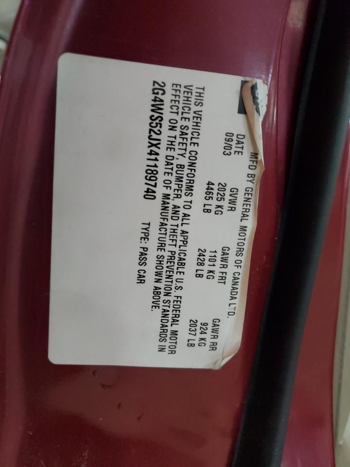 2004 Buick Century VIN 2G4WS52JX41189740 Copart auction photo, front end damage thumbnail 12