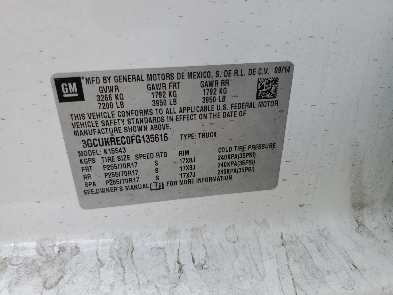 2015 Chevrolet Silverado VIN 3GCUKREC0FG135616 Copart auction photo, front end damage thumbnail 12