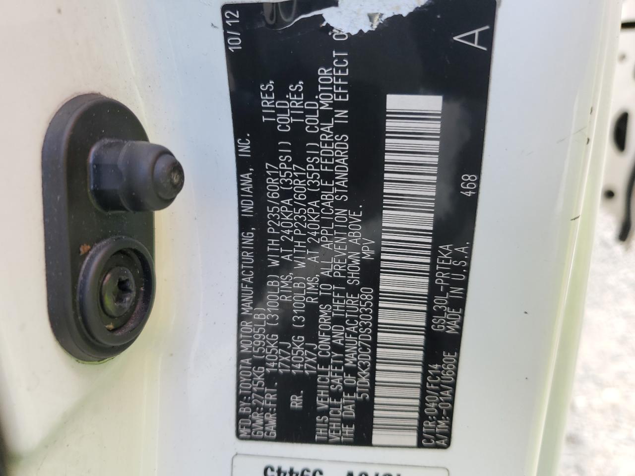 2013 Toyota Sienna VIN 5TDKK3DC7DS303580 Copart auction photo, front end damage thumbnail 16