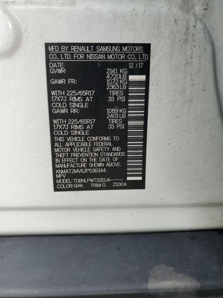 2018 Nissan Rogue VIN KNMAT2MV6JP536344 Copart auction photo, rear end / front end damage thumbnail 13