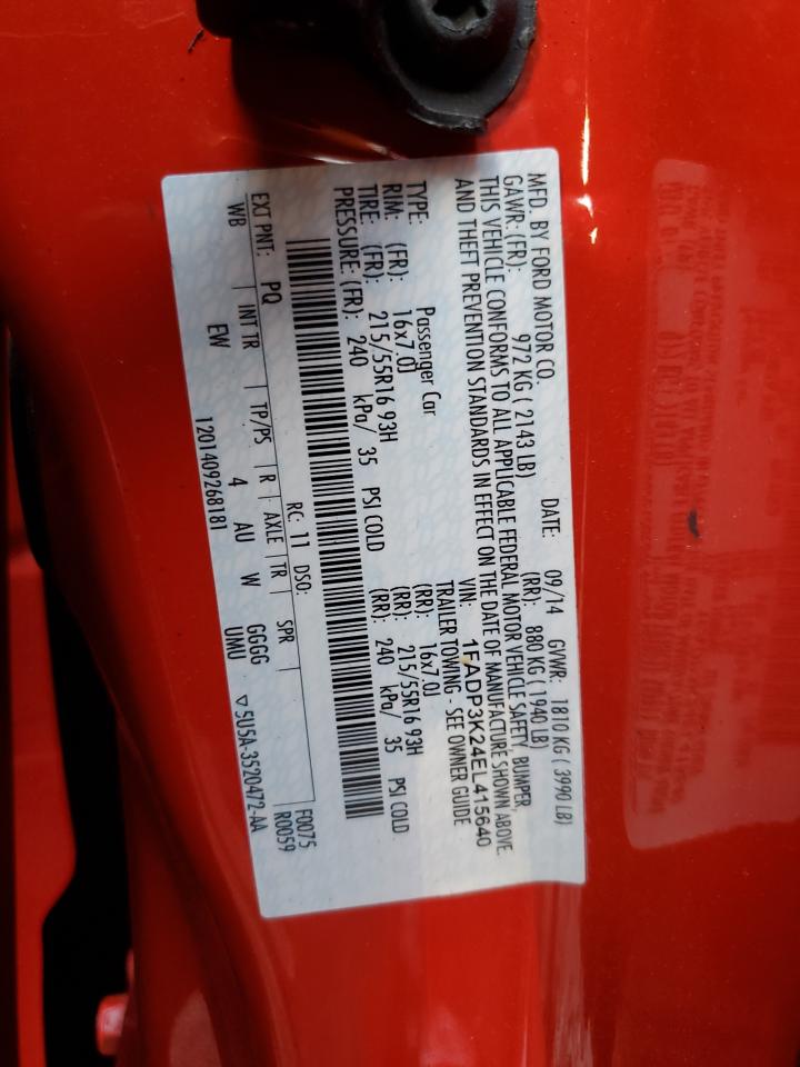 2014 Ford Focus VIN 1FADP3K24EL415640 Copart auction photo, front end / minor dent/scratches damage thumbnail 14
