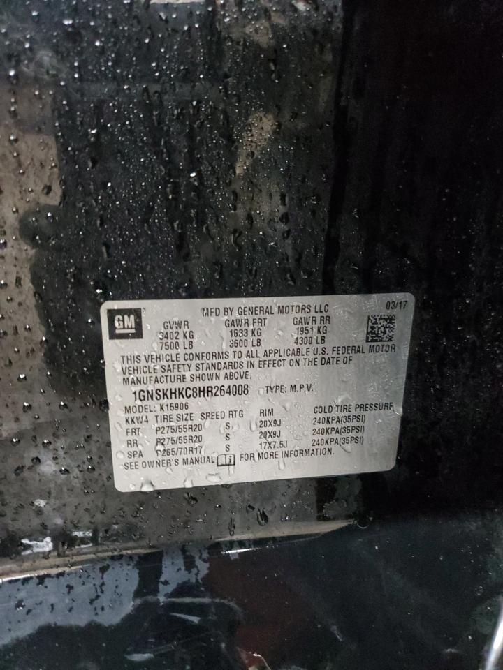 2017 Chevrolet Suburban VIN 1GNSKHKC8HR264008 Copart auction photo, rear end / side damage thumbnail 13