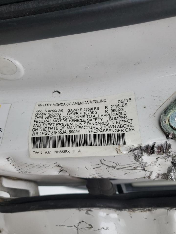 2018 Honda Accord VIN 1HGCV1F55JA189054 Copart auction photo, side damage thumbnail 13