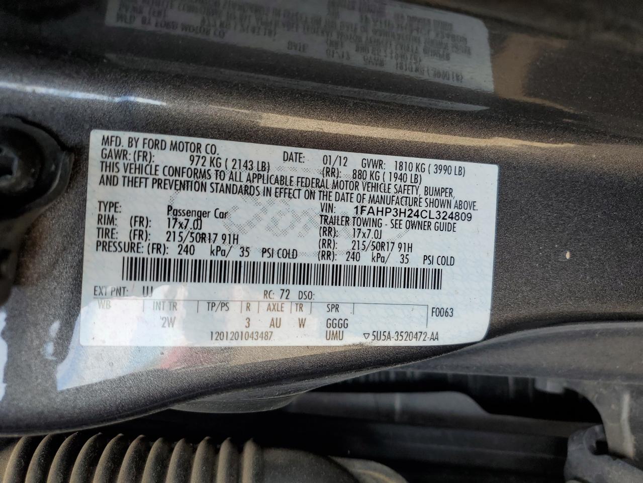 2012 Ford Focus VIN 1FAHP3H24CL324809 Copart auction photo, mechanical / undercarriage damage thumbnail 12