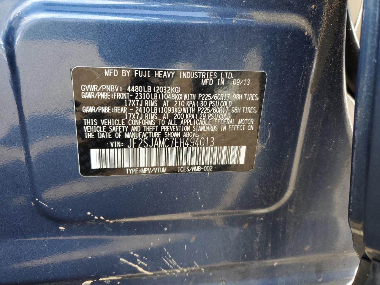 2014 Subaru Forester VIN JF2SJAMC7EH494013 Copart auction photo, all over damage thumbnail 14