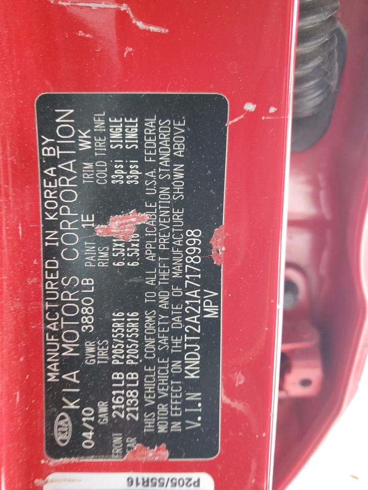 2010 KIA Soul VIN KNDJT2A21A7178998 Copart auction photo, undercarriage damage thumbnail 15