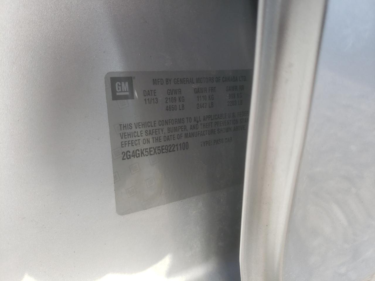 2014 Buick Regal VIN 2G4GK5EX5E9221100 Copart auction photo, all over damage thumbnail 15