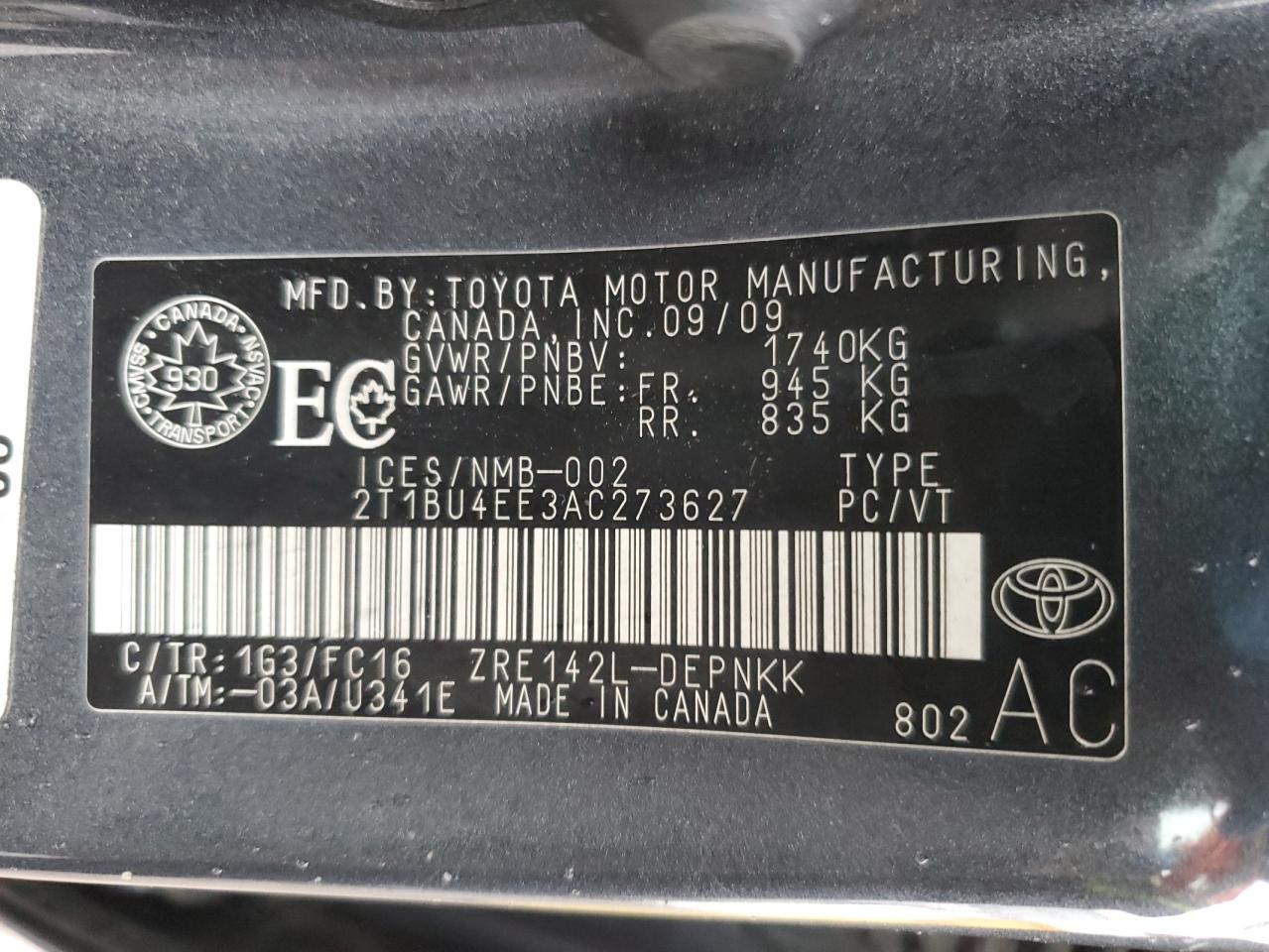 2010 Toyota Corolla VIN 2T1BU4EE3AC273627 Copart auction photo, rear end / front end damage thumbnail 12