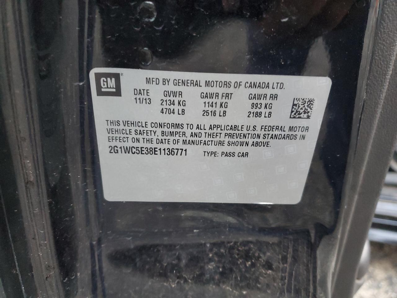 2014 Chevrolet Impala VIN 2G1WC5E38E1136771 Copart auction photo, side damage thumbnail 12