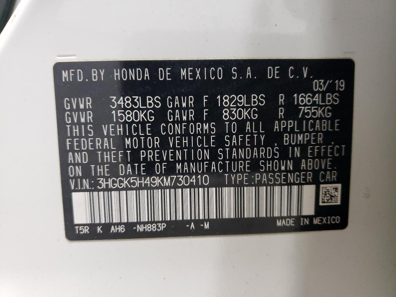 2019 Honda Fit VIN 3HGGK5H49KM730410 Copart auction photo, front end / side damage thumbnail 12