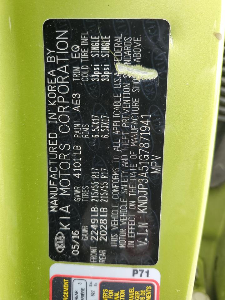 2016 KIA Soul VIN KNDJP3A51G7871941 Copart auction photo, front end / minor dent/scratches damage thumbnail 13
