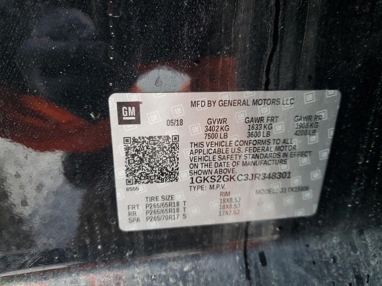 2018 GMC Yukon VIN 1GKS2GKC3JR348301 Copart auction photo, rear end damage thumbnail 14
