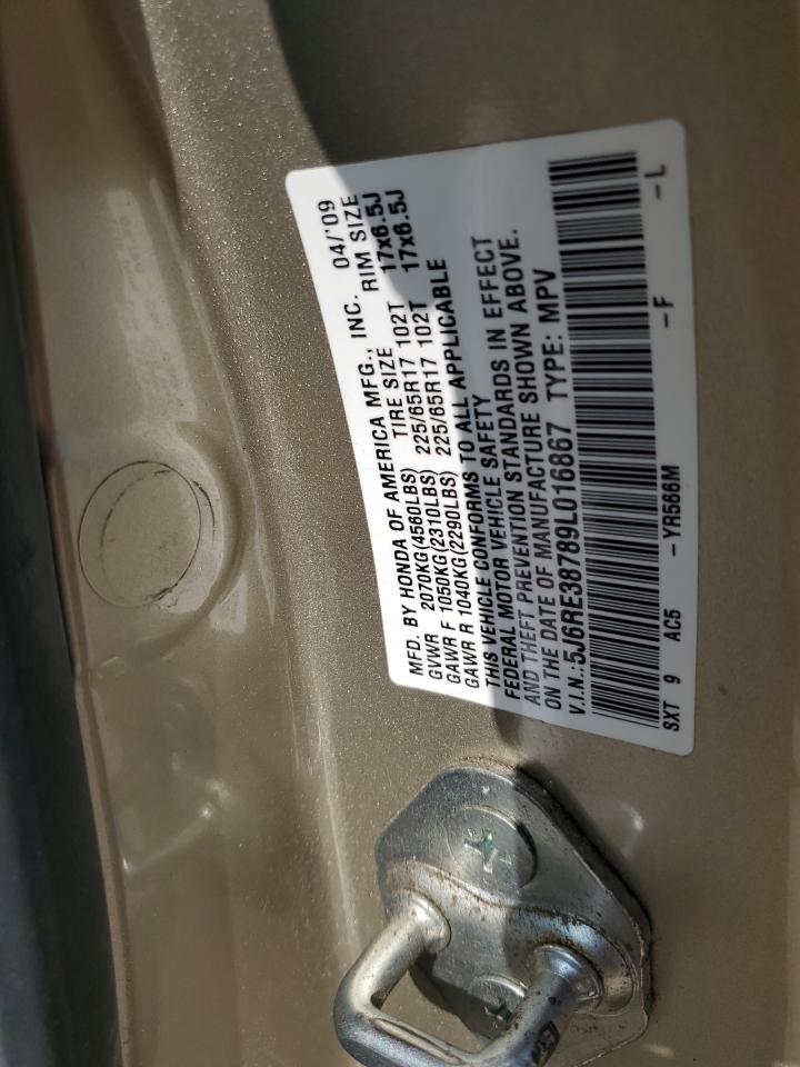 2009 Honda CR-V VIN 5J6RE38789L016867 Copart auction photo, front end damage thumbnail 14