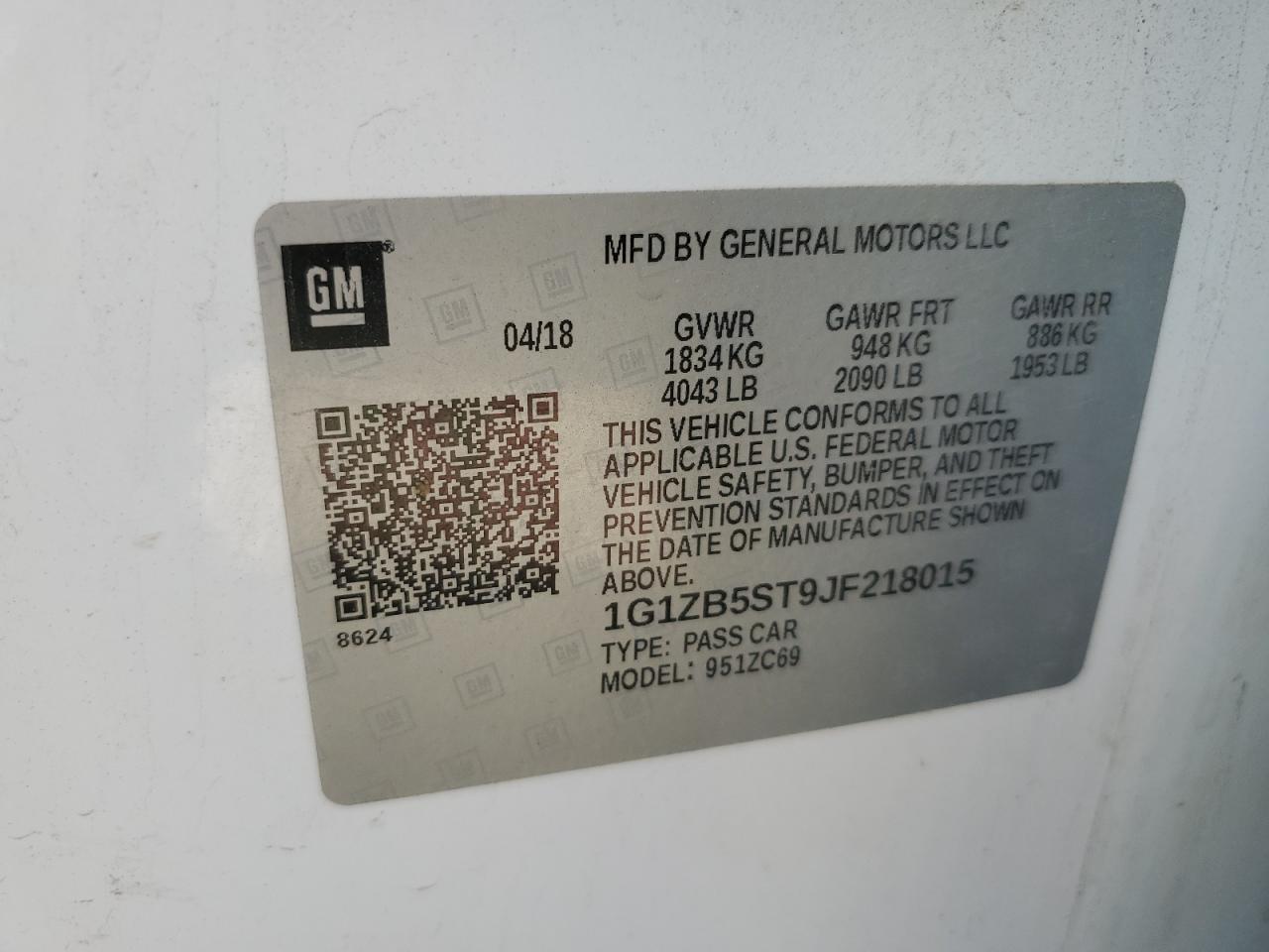 2018 Chevrolet Malibu VIN 1G1ZB5ST9JF218015 Copart auction photo, all over damage thumbnail 14