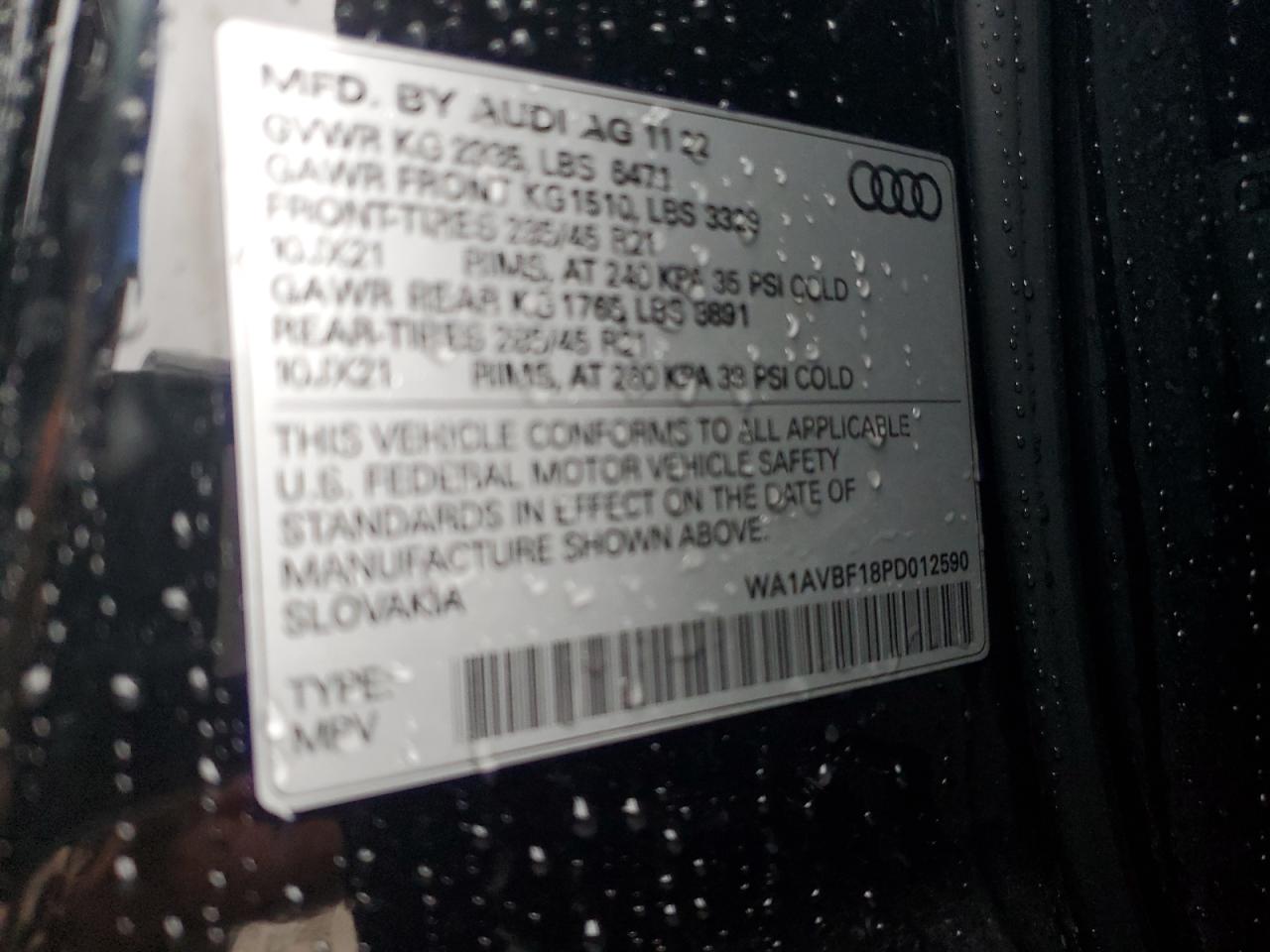 2023 Audi Q8 VIN WA1AVBF18PD012590 Copart auction photo, all over damage thumbnail 16