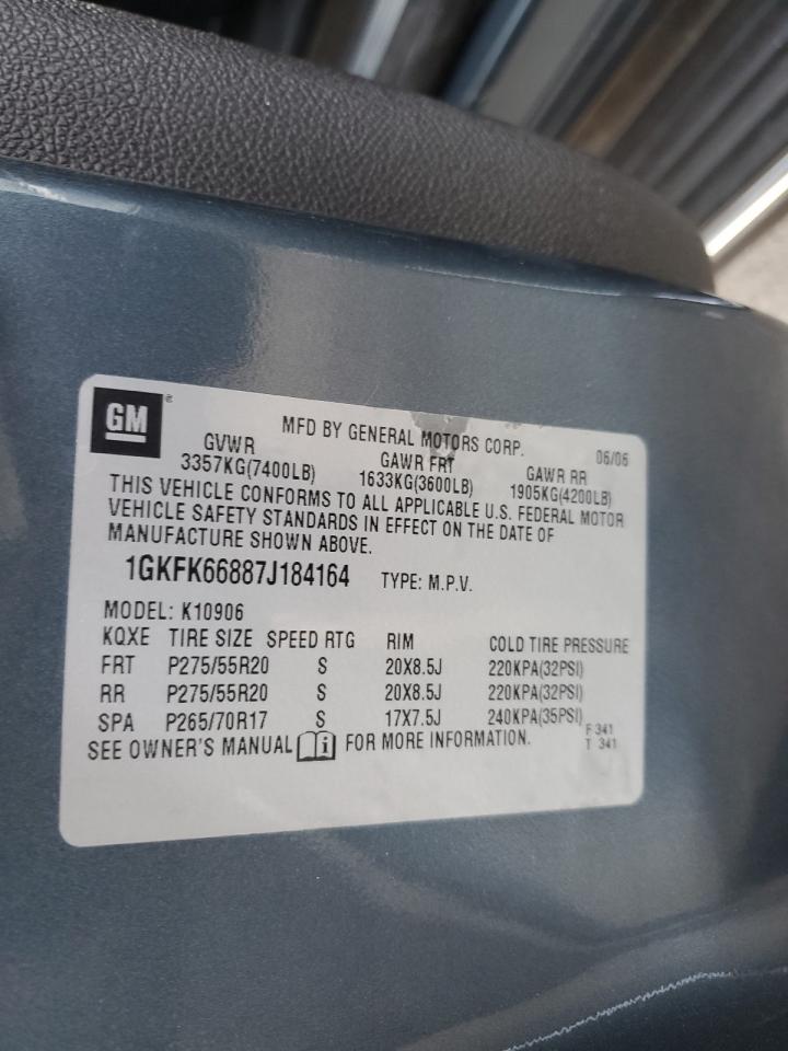 2007 GMC Yukon VIN 1GKFK66887J184164 Copart auction photo, front end damage thumbnail 12