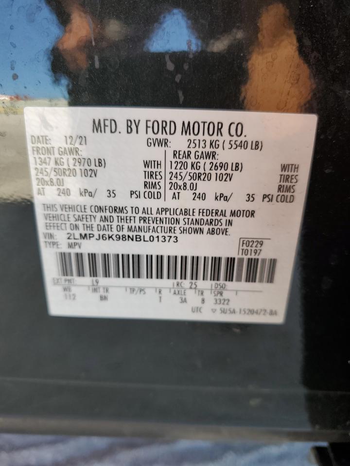 2022 Lincoln Nautilus VIN 2LMPJ6K98NBL01373 Copart auction photo, front end / hail damage thumbnail 14