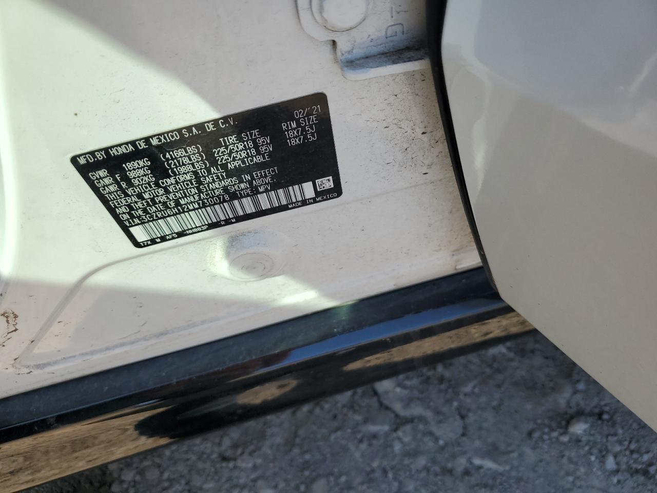 2021 Honda HR-V VIN 3CZRU6H12MM730078 Copart auction photo, all over damage thumbnail 12
