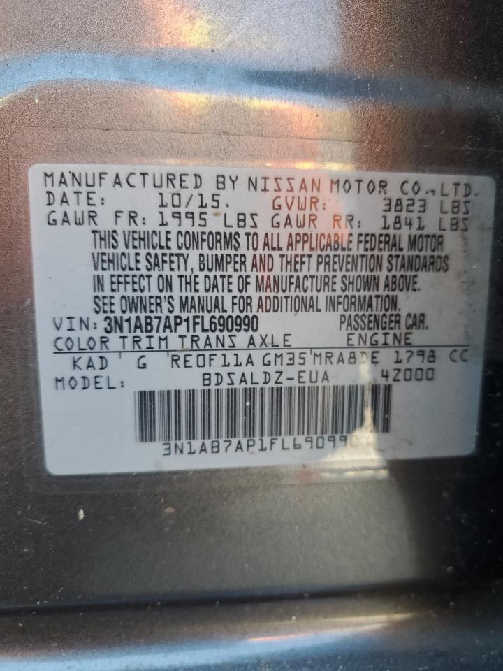 2015 Nissan Sentra VIN 3N1AB7AP1FL690990 Copart auction photo, rollover damage thumbnail 13