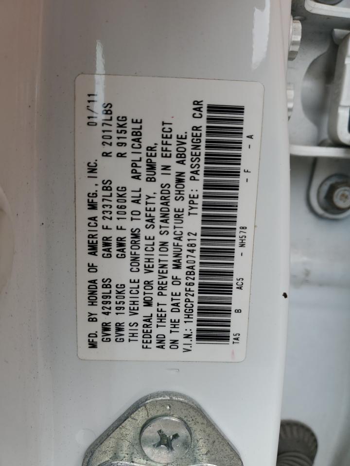 2011 Honda Accord VIN 1HGCP2F62BA074812 Copart auction photo, rear end damage thumbnail 12