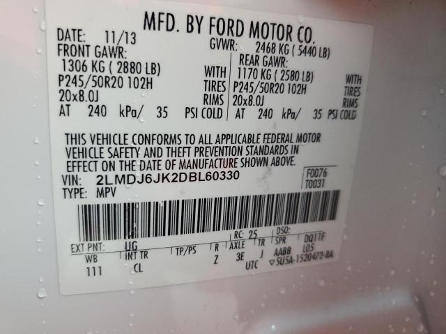 2013 Lincoln MKX VIN 2LMDJ6JK2DBL60330 Copart auction photo, front end damage thumbnail 12