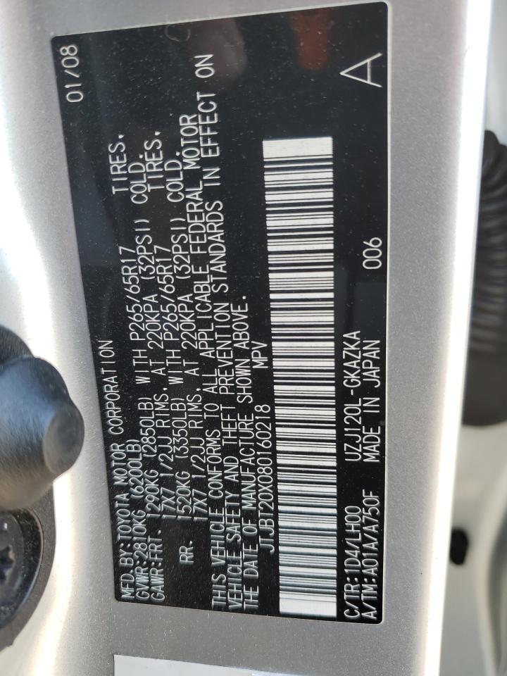 2008 Lexus GX VIN JTJBT20X080160218 Copart auction photo, front end / rear end damage thumbnail 16