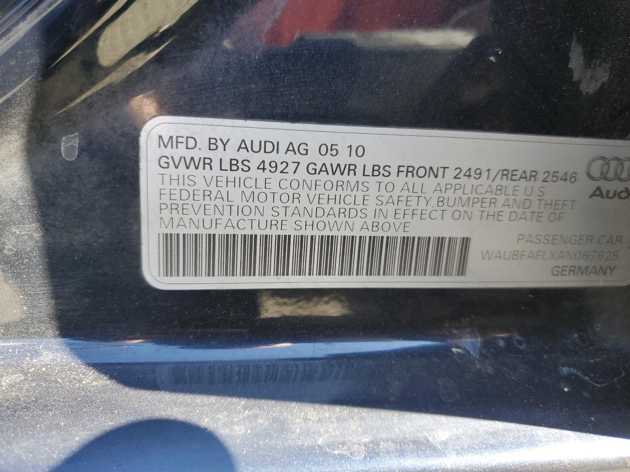 2010 Audi A4 VIN WAUBFAFLXAN067625 Copart auction photo, front end / side damage thumbnail 12