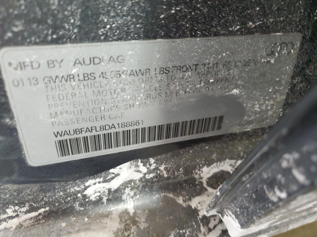 2013 Audi A4 VIN WAUBFAFL8DA188861 Copart auction photo, front end damage thumbnail 12