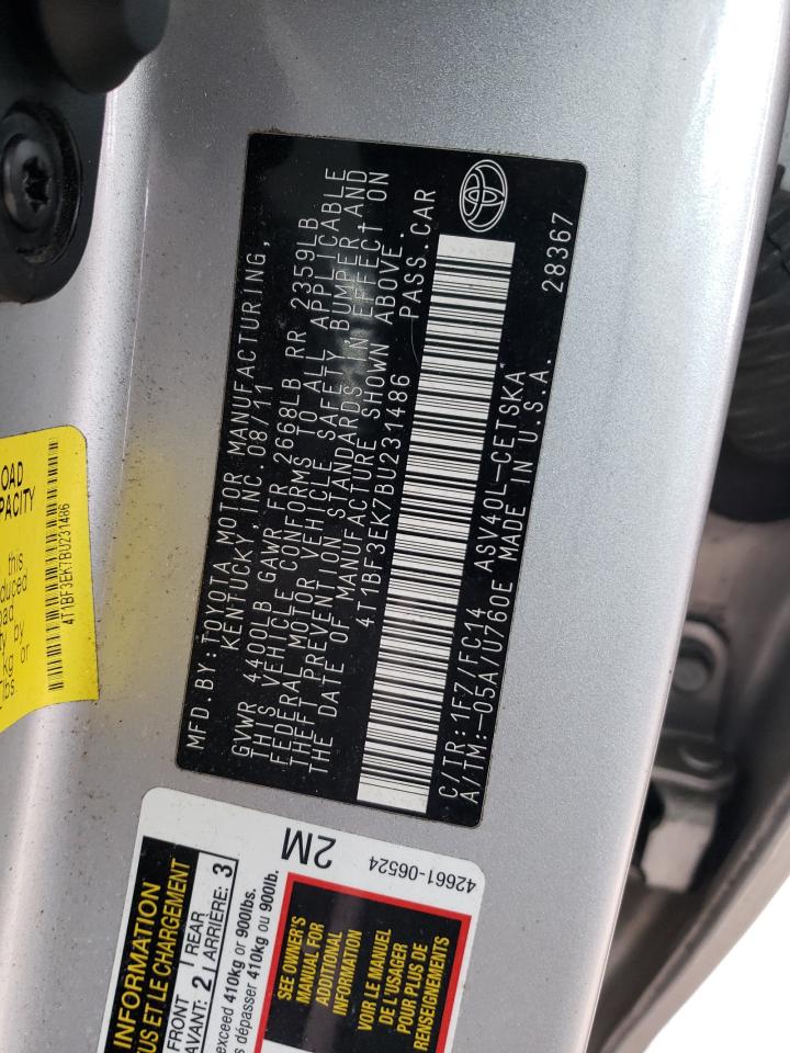 2011 Toyota Camry VIN 4T1BF3EK7BU231486 Copart auction photo, front end damage thumbnail 14