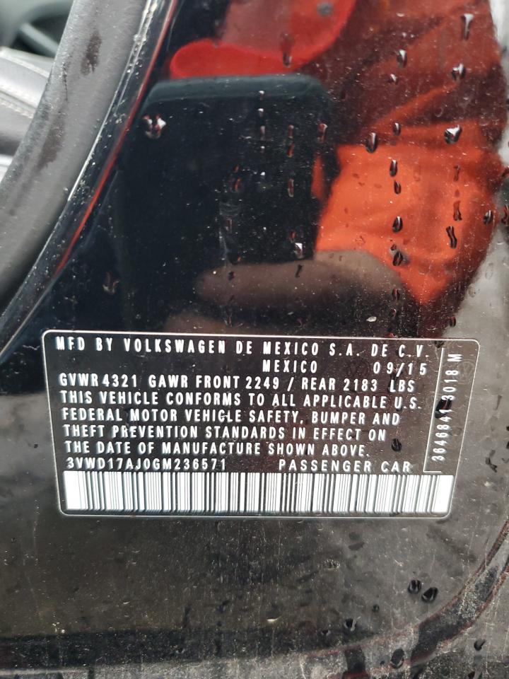 2016 Volkswagen Jetta VIN 3VWD17AJ0GM236571 Copart auction photo, front end damage thumbnail 12