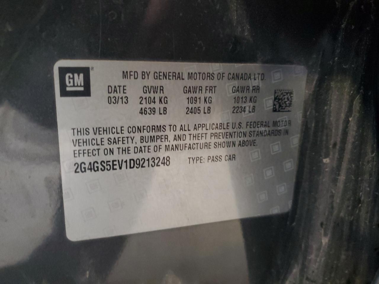 2013 Buick Regal VIN 2G4GS5EV1D9213248 Copart auction photo, front end damage thumbnail 14