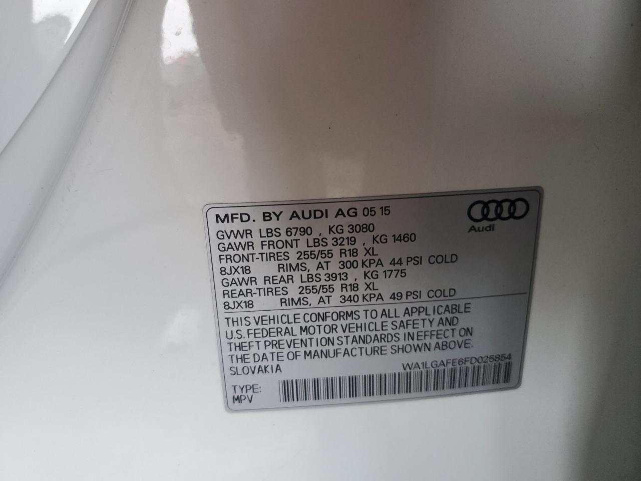 2015 Audi Q7 VIN WA1LGAFE6FD025854 Copart auction photo, side / front end damage thumbnail 12