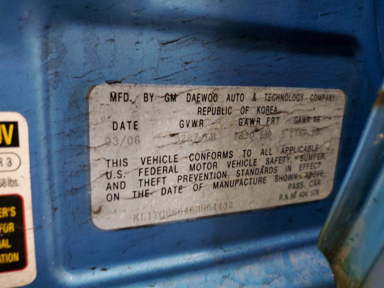 2006 Chevrolet Aveo VIN KL1TG66646B654432 Copart auction photo, undercarriage damage thumbnail 12