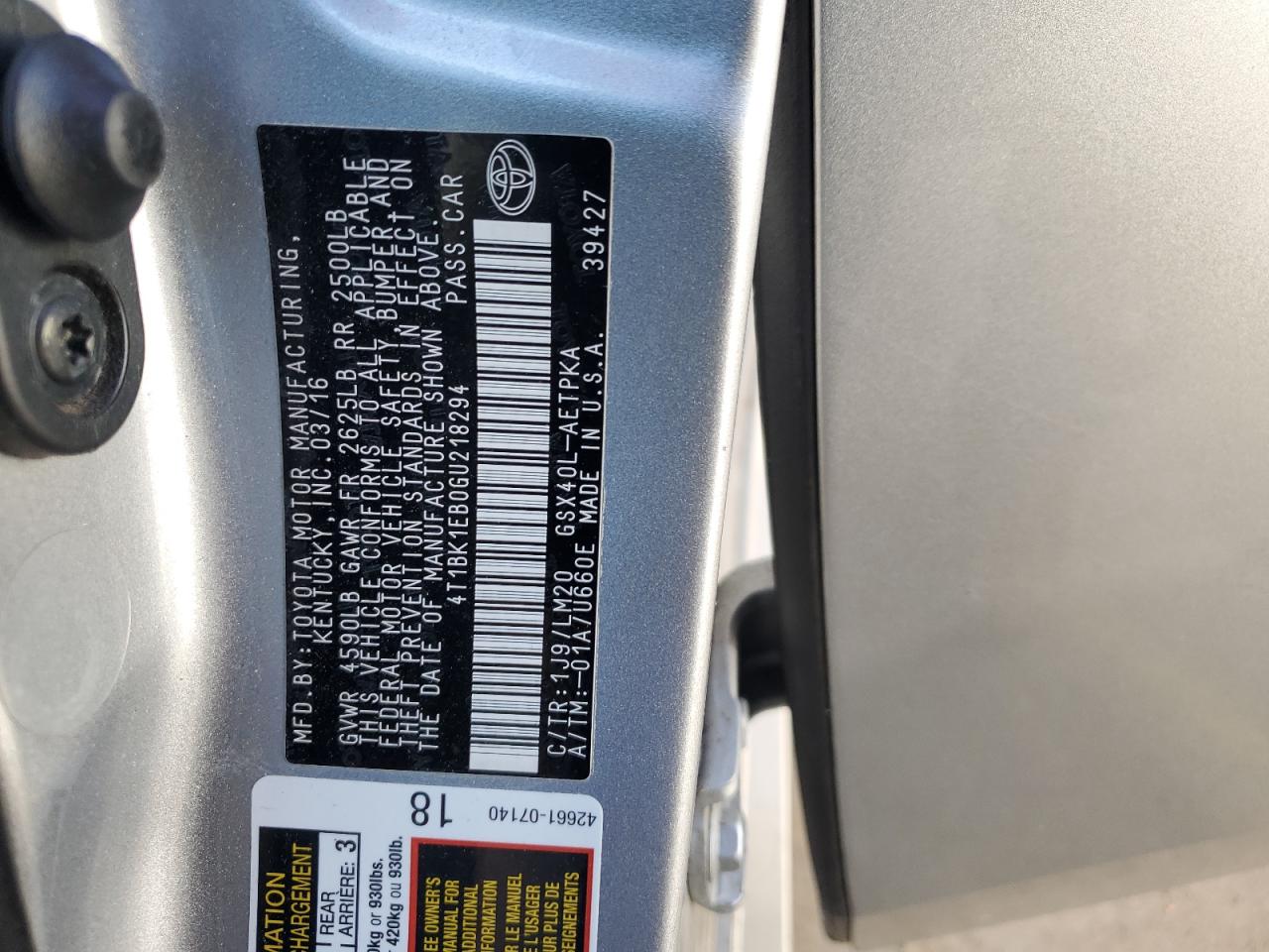 2016 Toyota Avalon VIN 4T1BK1EB0GU218294 Copart auction photo, rear end / undercarriage damage thumbnail 12