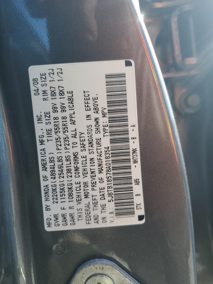 2008 Acura RDX VIN 5J8TB18578A018354 Copart auction photo, side / minor dent/scratches damage thumbnail 13