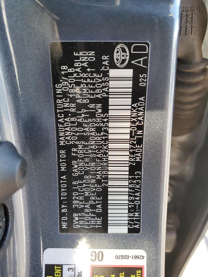 2019 Toyota Corolla VIN 2T1BURHE2KC173545 Copart auction photo, front end damage thumbnail 15