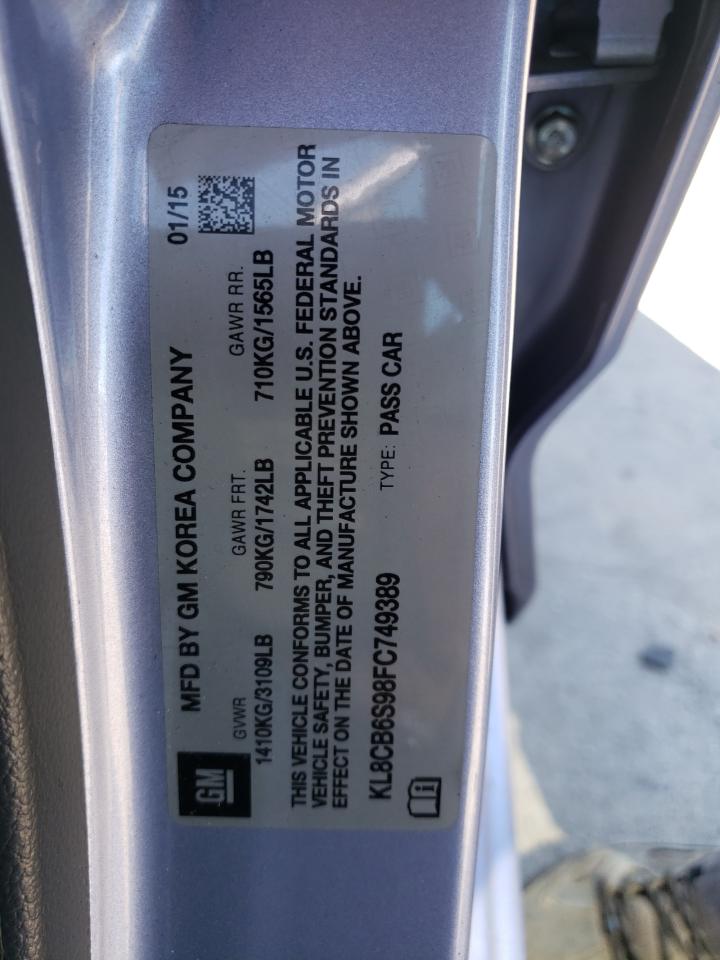 2015 Chevrolet Spark VIN KL8CB6S98FC749389 Copart auction photo, all over damage thumbnail 12