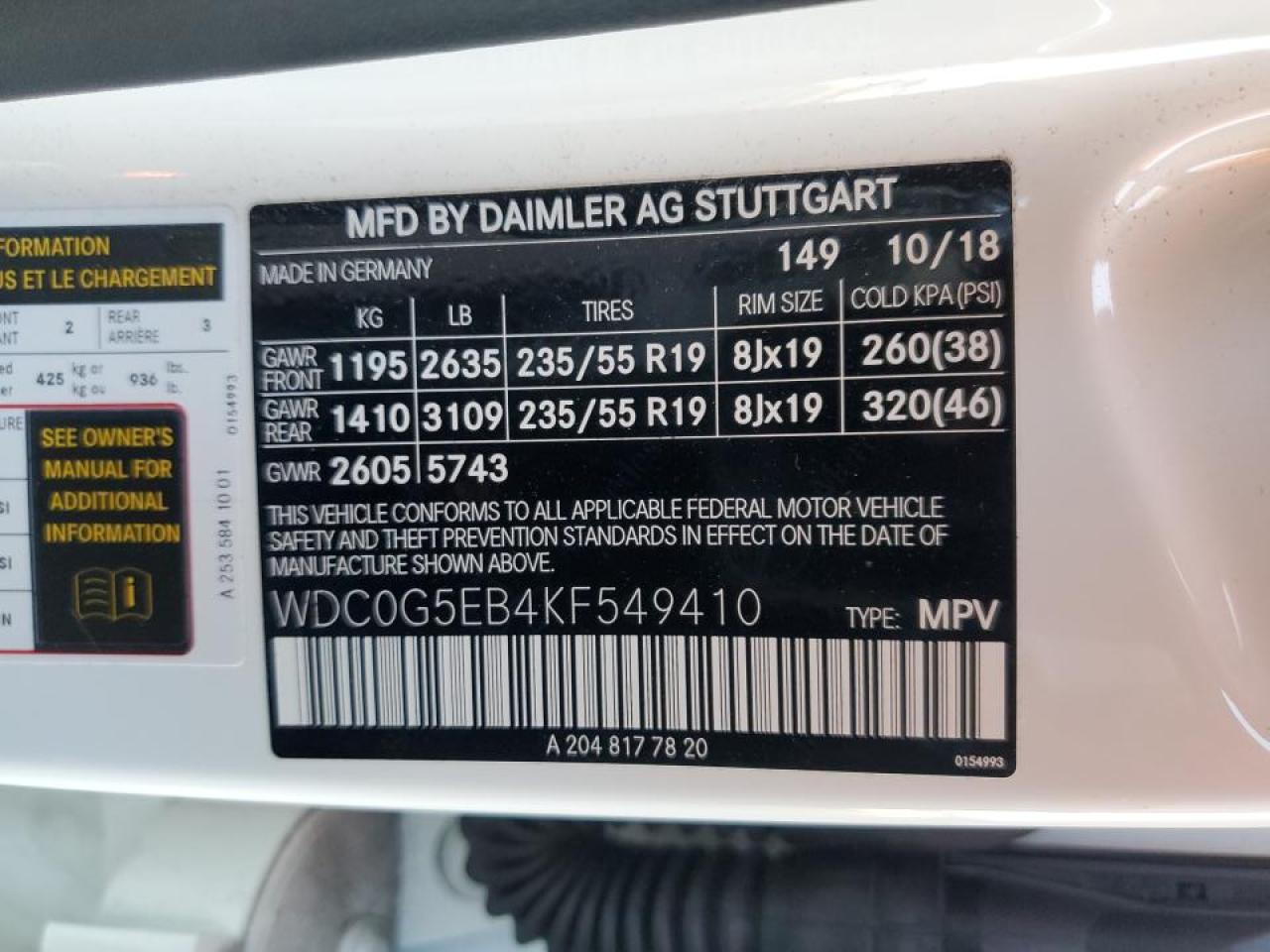 2019 Mercedes-Benz GLC VIN WDC0G5EB4KF549410 Copart auction photo, front end damage thumbnail 12