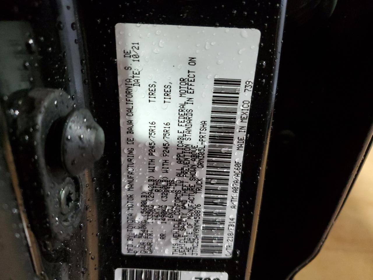 2022 Toyota Tacoma VIN 3TMCZ5AN9NM458876 Copart auction photo, front end damage thumbnail 14