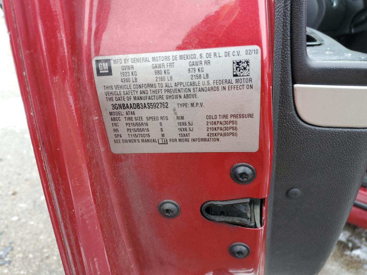 2010 Chevrolet HHR VIN 3GNBAADB3AS592762 Copart auction photo, front end damage thumbnail 12